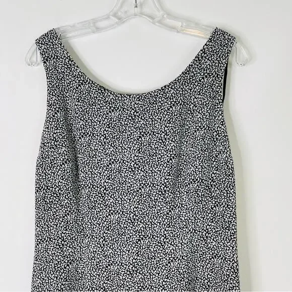 Vintage black white chiffon office abstract dots midi maxi dress 14 - Picture 3 of 7